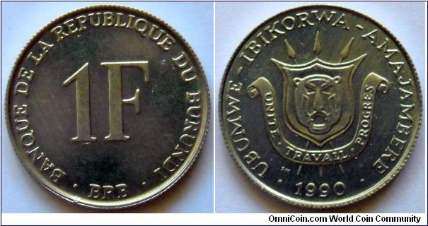 1 franc.
1990, Aluminum coin from Pobjoy Mint