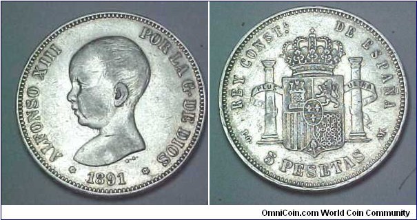 5 Pesetas Alfonso XIII