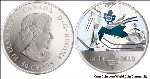 Canada, 50 cents, 2009 - 2010 Official Limited Edition NHL Coin Series - Toronto Maple Leafs (LEAFS), coloured nickel plated coin