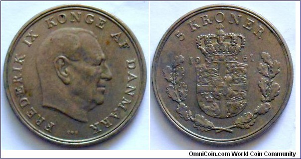 5 kroner.
1961, King Frederik IX