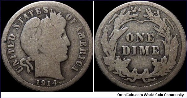 USA Barber Dime 1914