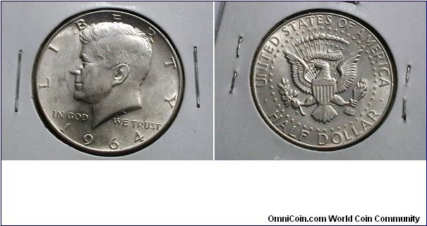 U.S. 1964-D 50 cent  Kennedy Half KM# 202 only 90% half for circulation