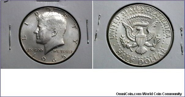 U.S. 1965 50 cent  Kennedy Half KM# 202a 40% clad silver