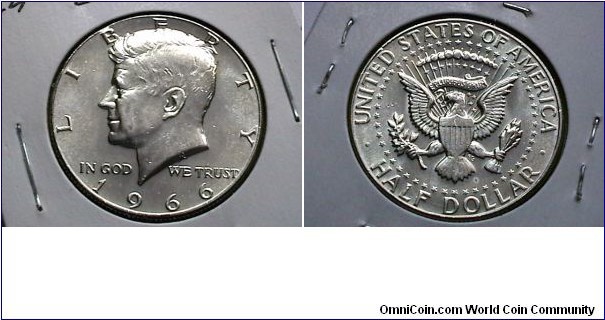 U.S. 1966 50 cent  Kennedy Half KM# 202a 40% silver clad