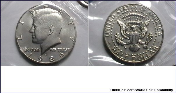 U.S 1986-P 50 Cents Kennedy Half KM#  A202a