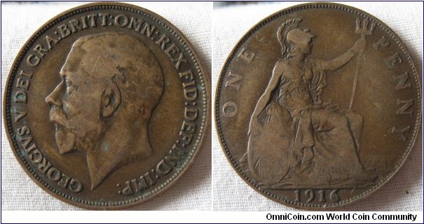 almost VF 1916 penny, overse showing more detail then normal for a coin of this grade