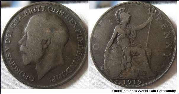 1919 H penny, aF grade