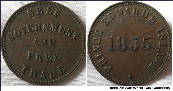 1855 prince edawd island 1 cent.