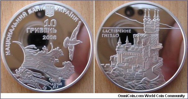 10 Hryvnia - Swallow's Nest - 33.74 g Ag .925 Proof - mintage 5,000