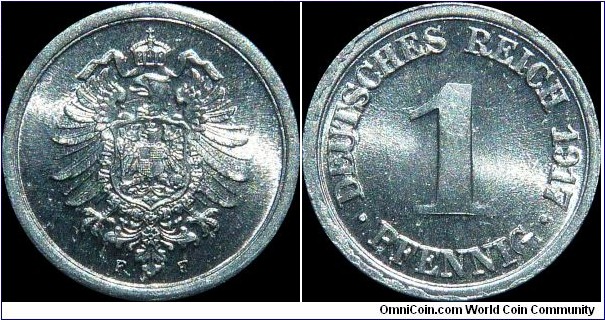 German Empire 1 Pfennig 1917-F Stuttgart Mint