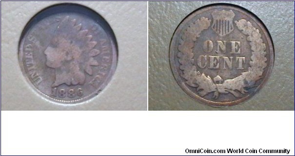 U.S. 1886 1 Indian Head Cent KM# 90a 