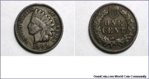 U.S. 1900 1 Indian Head Cent KM# 90a 