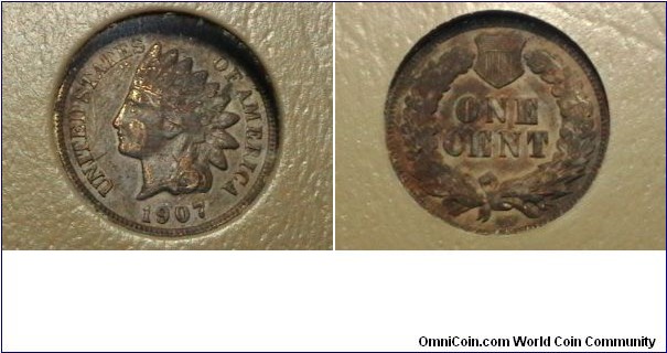 U.S. 1907 1 Indian Head Cent KM# 90a 