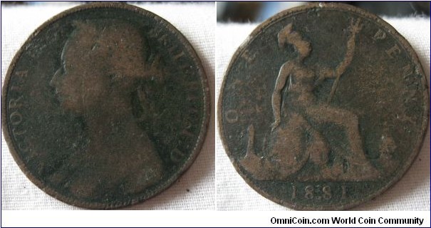 1881 H penny, low grade