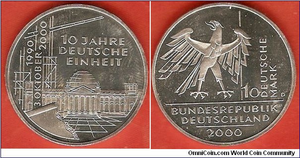10 Mark
10th Anniversary of German Unification
0.925 silver
