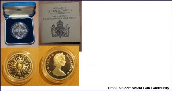 1 Crown. Commemorating 80th Birthday of Queen Elizabeth The Queen Mother Silver Proof. Issue limit  of 250000. Silver coin.
