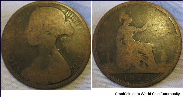 1873 penny, near fair, still looks quite nice
