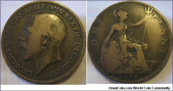 1918 H penny, aF