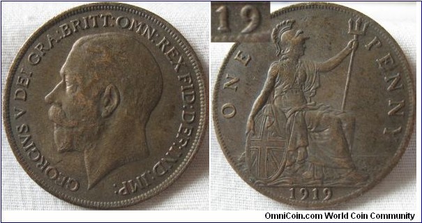 1919 penny, poor reverse strike possible 1 in 19 struck over an older slanted 1