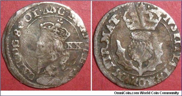 Charles I. Scotland Briot Twenty Pence Sp5582