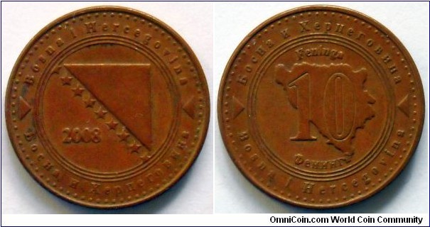 10 feninga.
2008, Bosnia and Herzegovina