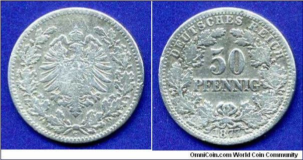 50 pfenning.
German Empire.
*C* - Frankfurt mint.
Mintage 2,820,000 units.


Ag900f. 2,777gr.