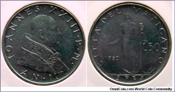 50 lire.
1960, Pontif. Ioannes XXIII