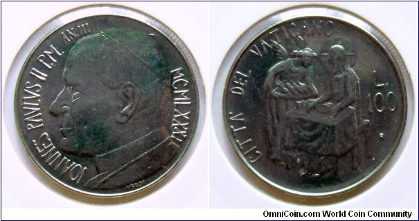 100 lire.
1981, Pontif. Ioanes Paulus II