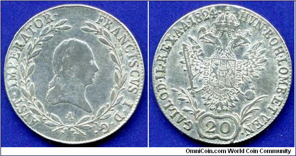 20 kreuzer (Zwanziger).
Austrian Empire.
Franciscus I (1805-1835) 