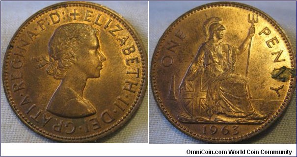 1963 penny, EF lustrous