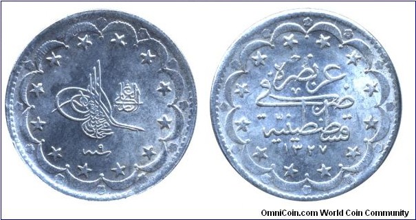 Ottoman Empire, 20 kurus, 1918, Steel, replica, magnetic, AH1327+9, MM: Constantinople, probably made in China around 2003.