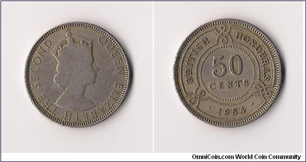 Denomination:.50¢ 
Weight:9.07g	Alloy:Cupronickel
Diameter:27.74mm
Ruler:ElizabethII
Obverse:Bust of Queen Elizabeth II	
Obverse Designer:Cecil Thomas	Reverse:Denominationwithin circle, date below	
Edge:Reeded	Shape:Circular	Mintage:75,000
