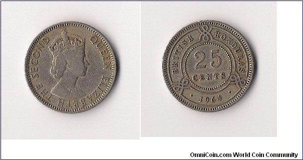 Denomination:.25¢
Weight:5.655g	Alloy:Cupronickel
Diameter:23.60mm
Ruler:Elizabeth II	
Obverse:Bust of Queen Elizabeth II	
Obverse Designer:Cecil Thomas	Reverse:Denominationwithin circle, date below	
Edge:Reeded	Shape:Circular	Mintage:100,000
