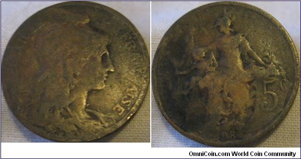 1898 5 centimes Daniel-Dupuis, possible the [1]898 type, 7.9 million minted