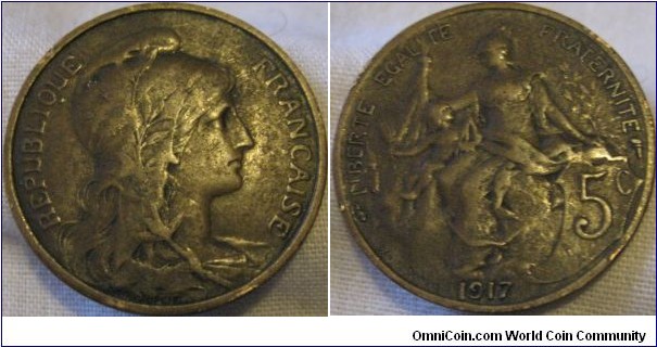 1917 5 centimes, 16 million minted 