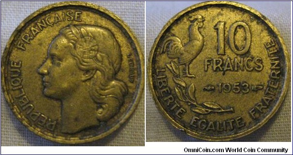 1953 10 franc coin VF