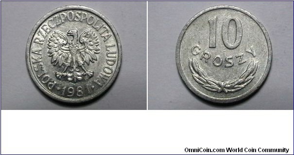 Poland 1981-MW 10 Groszy Y# AA47 Thanks Henry12