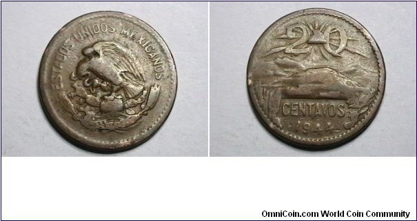 Mexico 1944-M 20 Centavos KM# 439 