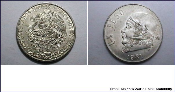 Mexico 1981-M 1 Pesos Closed 8 KM# 460