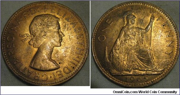 1965 penny EF grade