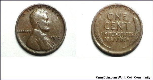 U.S. 1913-P 1 Cent KM# 132 