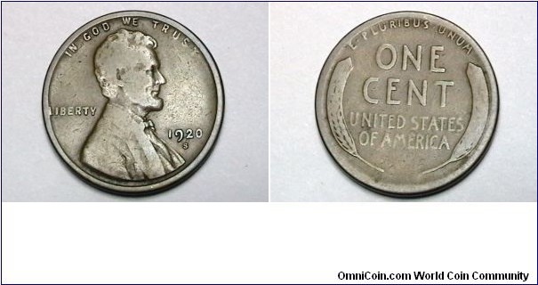 U.S. 1920-S 1 Cent KM# 132 
