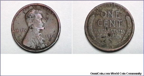 U.S. 1934-D 1 Cent KM# 132 