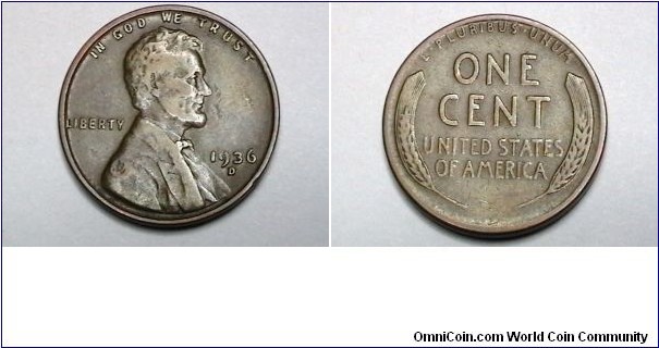 U.S. 1936-D 1 Cent KM# 132 