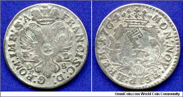 1 groten.
Free Imperial City Bremen.
Franciscus I (1745-1765) Emperor of Holy Roman Empire.
*RDDB*.
Mintage 203,000 units.


Ag300f. 0,77gr.