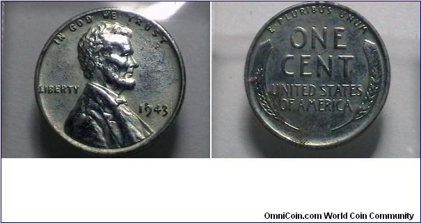 U.S. 1943-P 1 Cent KM# 132a 