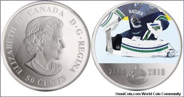 Canada, 50 cents, 2009 - 2010 Official Limited Edition NHL Coin Series - Vancouver Canucks (CANUCKS), coloured nickel plated coin