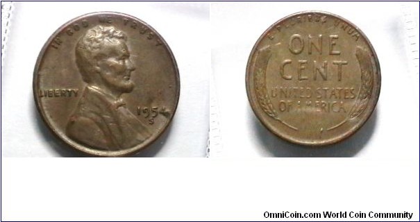 U.S. 1954-S 1 Cent KM# A132 