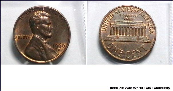U.S. 1960-D  1 Cent KM# 201 Large Date 