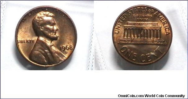 U.S. 1968-D 1 Cent KM# 201 